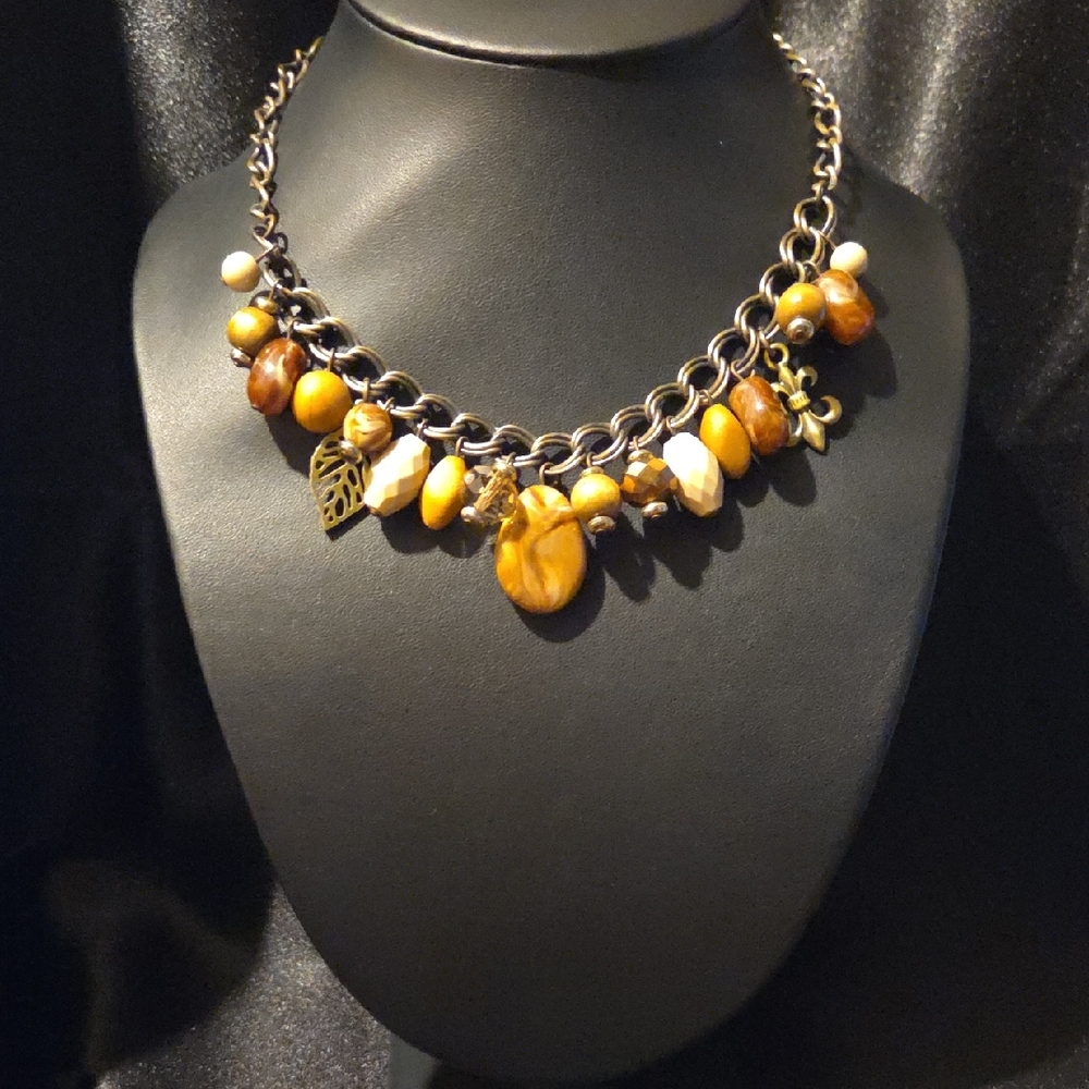 Estate Faux Rock Charm Beaded Necklace